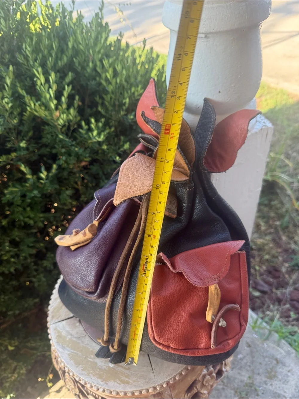 Unique ❤️‍🔥leather Handmade 🧡🖤Multi-Color Leather Drawstring Bucket Bag 💜🖤